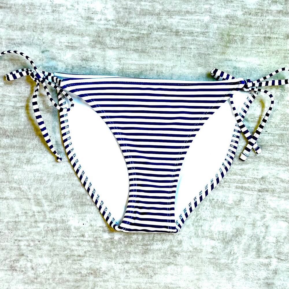 Xhilaration Women’s Small Blue White Strip Swimsuit Bikini Bottom Adjustable Tie